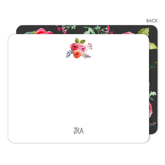 Charcoal Watercolor Roses Flat Note Cards